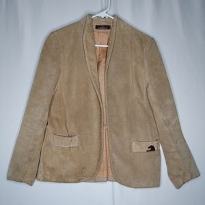 Jordache 70's Suede Leather Blazer Jacket 11/12 Juniors Tan Open Pocket Lined